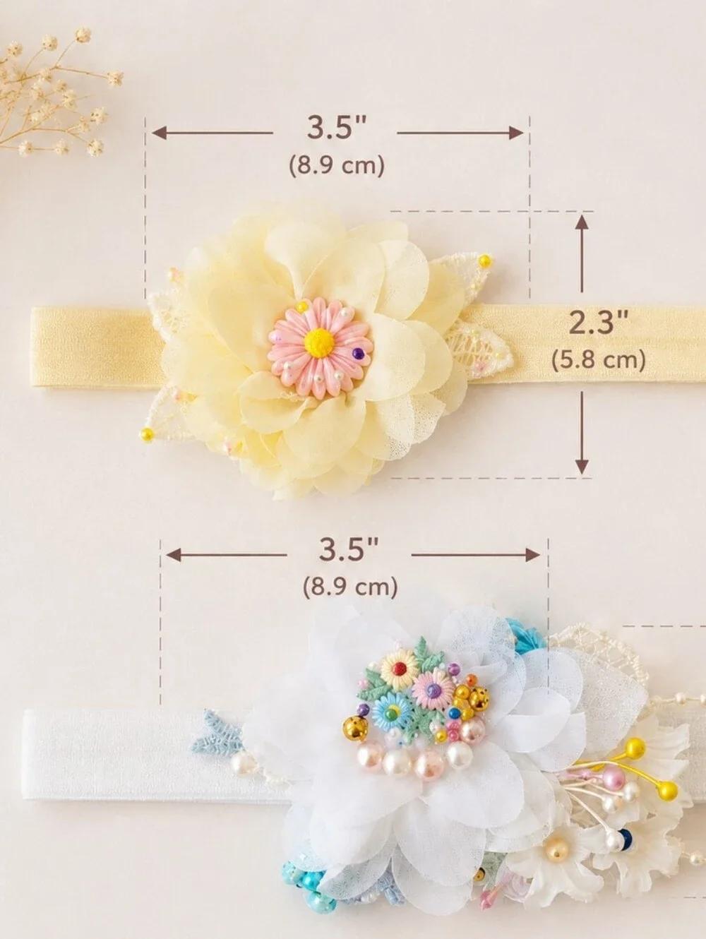 Floral Baby Headband- Cream and White (2)✨🎀